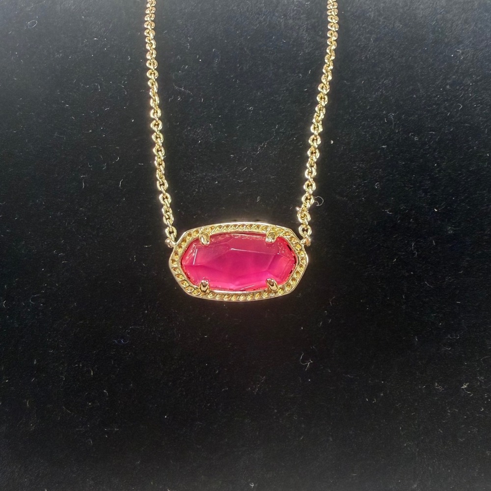 Kendra Scott Gold Tone Pink Stone Pendant Necklace Adjustable